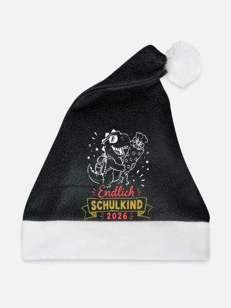 Endlich Schulkind 2026 Dino - Weihnachtsmütze - Schwarz/Weiß
