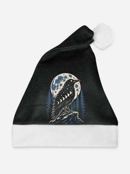 Nordischer Rabe mit Mondphasen Symbol - Weihnachtsmütze - Schwarz/Weiß - Vorne