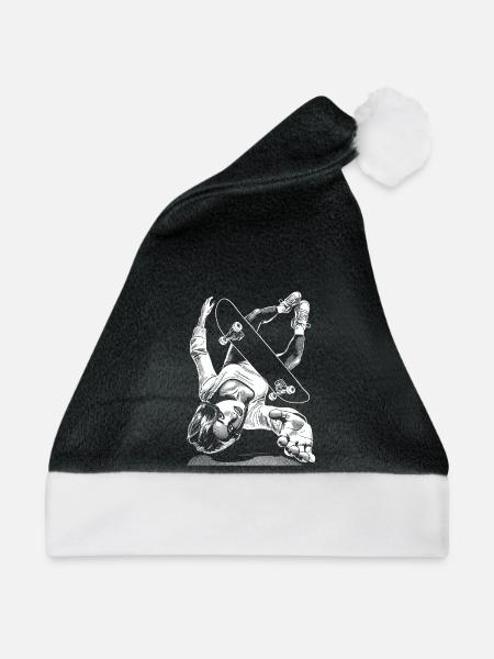 Skater Crash Shirt – Fallen und Aufstehen - Weihnachtsmütze - Schwarz/Weiß - Vorne