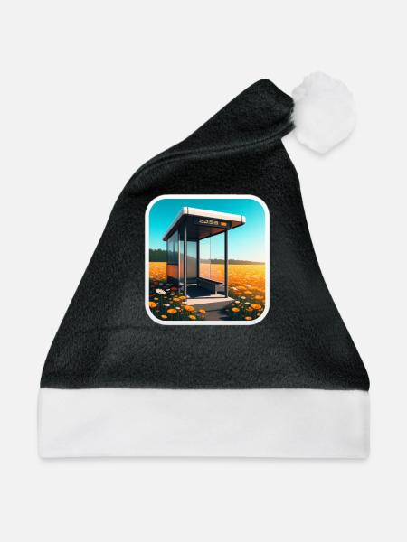 Bus stop in a field. - Weihnachtsmütze - Schwarz/Weiß