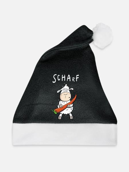 Peperoni Schaf I Scharf Comic Wortspiel - Weihnachtsmütze - Schwarz/Weiß