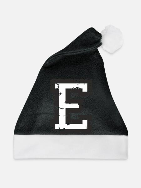 E (Vintage Weiß) Buchstabe E - Weihnachtsmütze - Schwarz/Weiß
