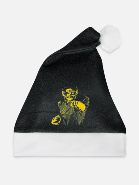 Gelb Blau Football-Star Zeigefinger - Weihnachtsmütze - Schwarz/Weiß - Vorne