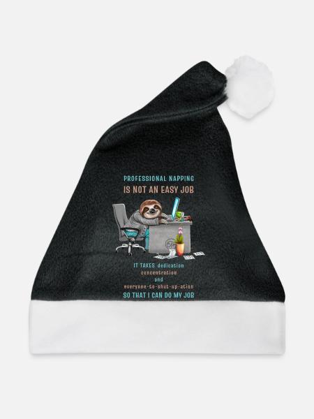 Lustiges Faultier Spruch Professional Napping - Weihnachtsmütze - Schwarz/Weiß - Vorne