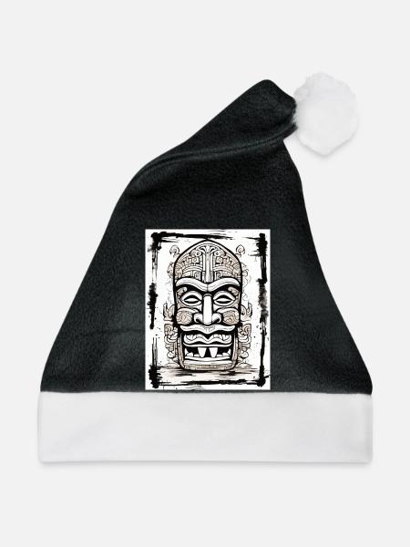 Tiki Maske Asia Style - Weihnachtsmütze - Schwarz/Weiß - Vorne