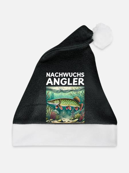 Nachwuchs Angler - Hecht - Weihnachtsmütze - Schwarz/Weiß - Vorne