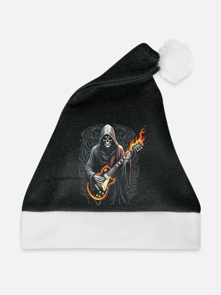 Sensenmann mit Gitarre - Rockstyle - Weihnachtsmütze - Schwarz/Weiß - Vorne