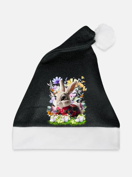 Osterhase im Blumenfeld - Weihnachtsmütze - Schwarz/Weiß