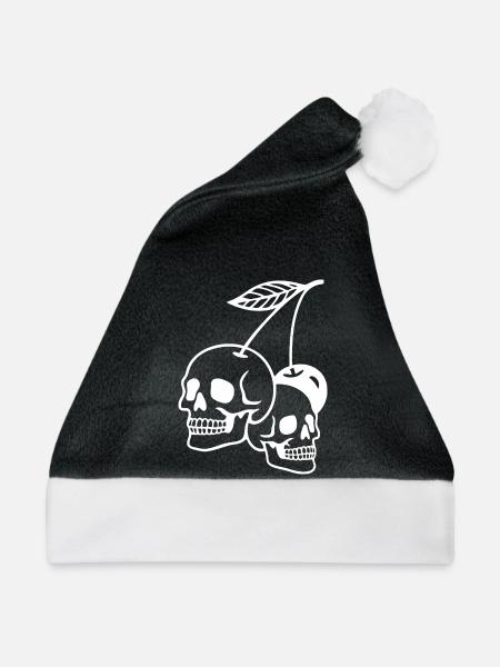 Dunkle Kirsche Schädel Illustration - Weihnachtsmütze - Schwarz/Weiß