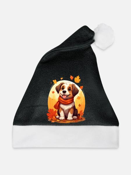 Hund im Herbst - Weihnachtsmütze - Schwarz/Weiß - Vorne