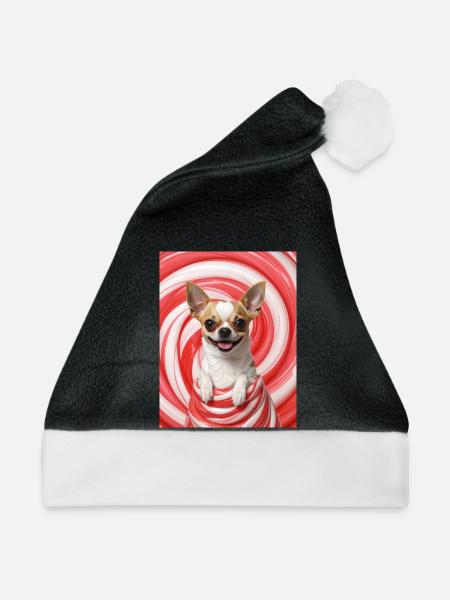Chihuahua im Candy Swirl - Weihnachtsmütze - Schwarz/Weiß