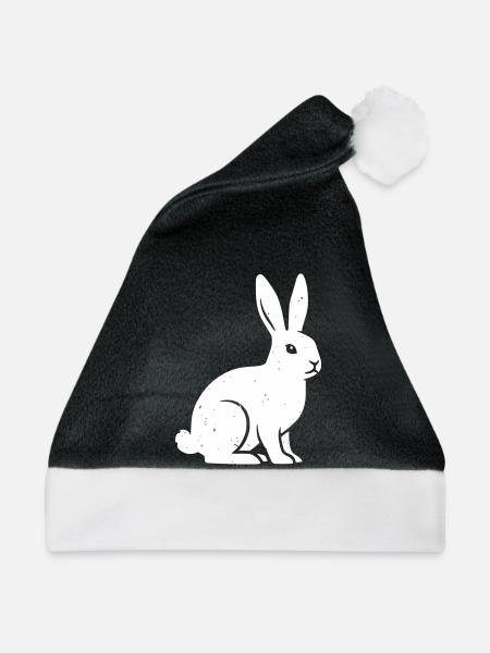 Hase Hasen Kaninchen Vektor - Weihnachtsmütze - Schwarz/Weiß