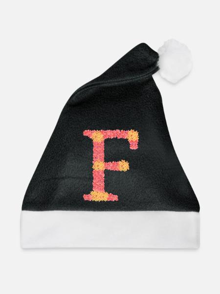 Dein Initial "F" mit Blüten - Weihnachtsmütze - Schwarz/Weiß