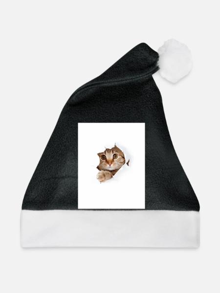 Kuckuck-Kätzchen durch den Papierriss - Weihnachtsmütze - Schwarz/Weiß