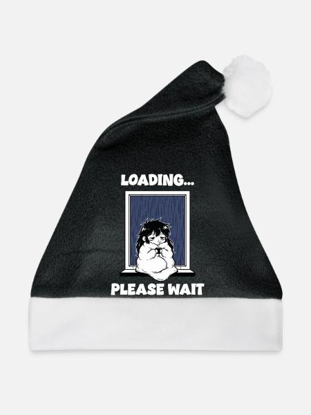 Regen lädt bitte warten Manga-Stimmung - Weihnachtsmütze - Schwarz/Weiß - Vorne