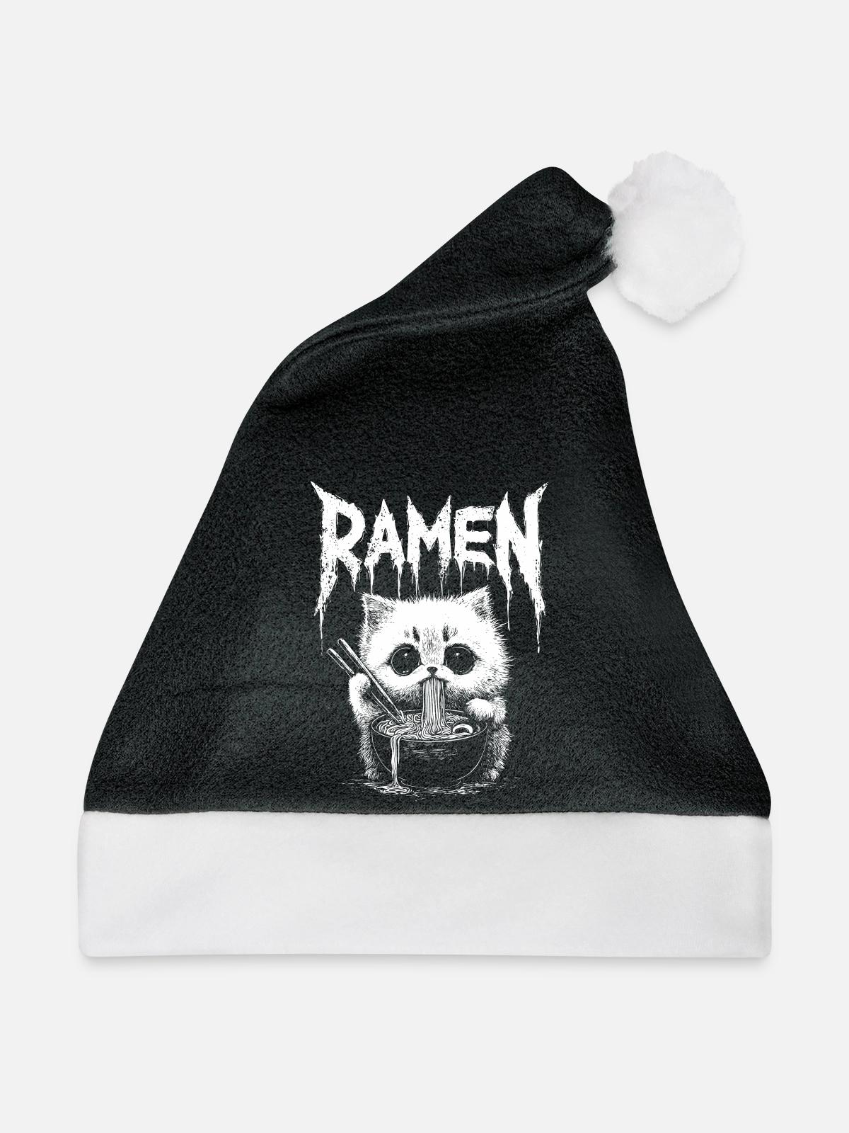Ramen-Katze Logo-Print - Weihnachtsmütze - Schwarz/Weiß - Vorne