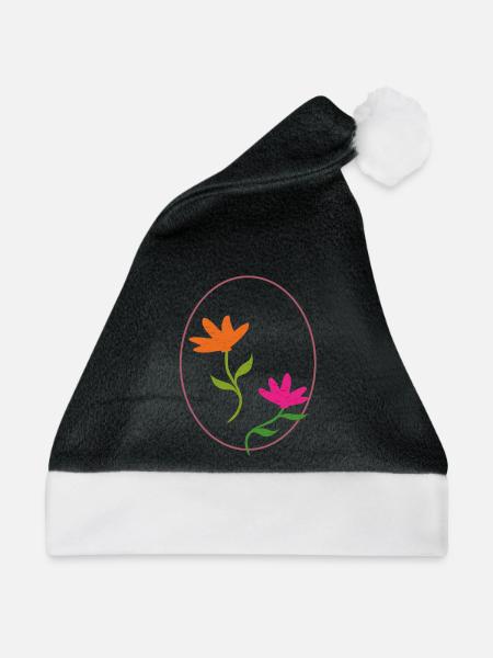 Osterei mit zwei Blumen - Weihnachtsmütze - Schwarz/Weiß