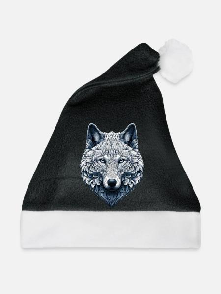 Wolf mit Mandalas verziert - Weihnachtsmütze - Schwarz/Weiß