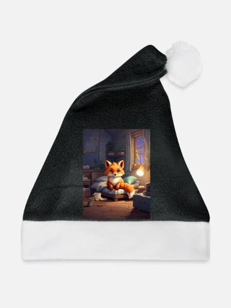 Nächtlicher Fuchs im Kuschelzimmer - Weihnachtsmütze - Schwarz/Weiß