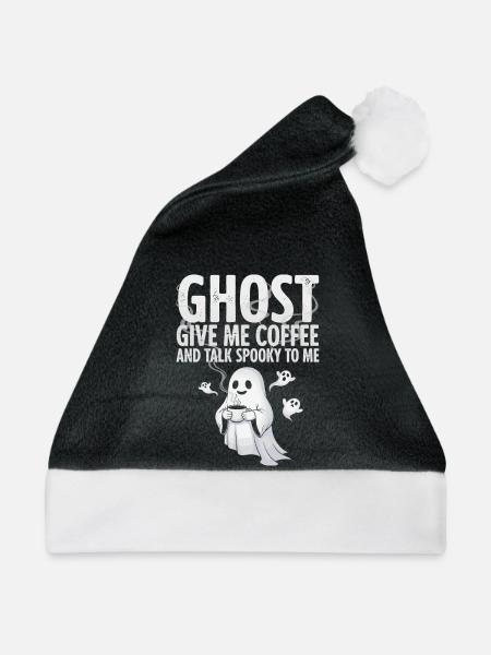 Gruselige Kaffeegeist-Illustration - Weihnachtsmütze - Schwarz/Weiß