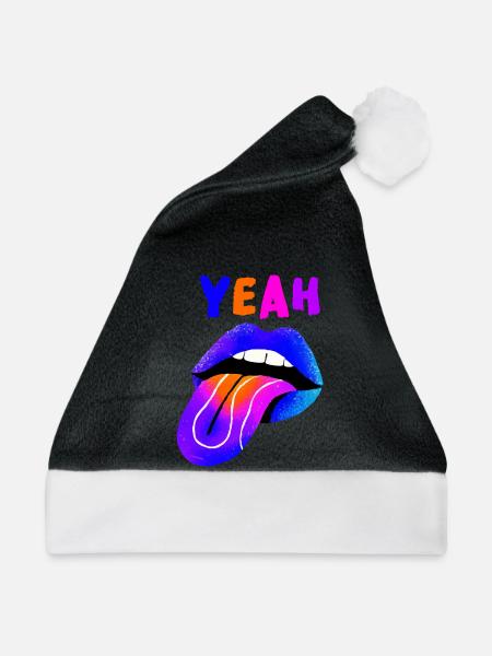 Lebendige Lippen YEAH Pop Art - Weihnachtsmütze - Schwarz/Weiß