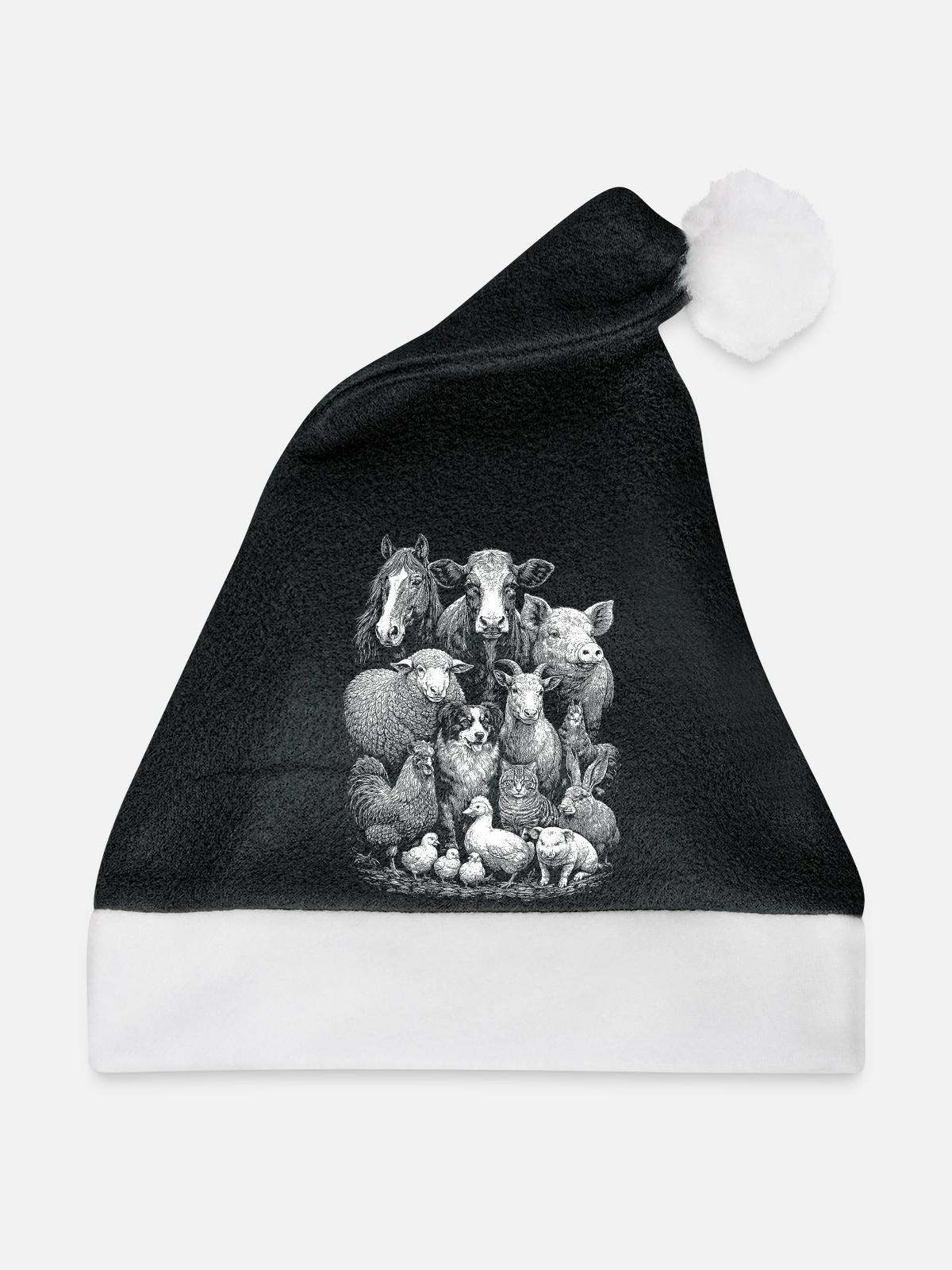 Nutztiere - Weihnachtsmütze - Schwarz/Weiß - Vorne
