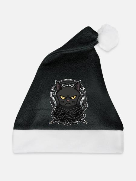 Kabel-Chaos-Katzen-Musik-Kopfhörer - Weihnachtsmütze - Schwarz/Weiß