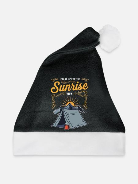 Camping Mountain Cafe Humorzitat Sonnenaufgangsansicht - Weihnachtsmütze - Schwarz/Weiß