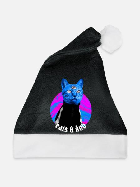 Cats & DnB Cat Stylish Drum And Bass Rave Outfit - Weihnachtsmütze - Schwarz/Weiß - Vorne