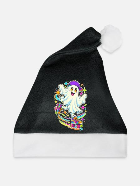Geist auf Skateboard Neonfreude - Weihnachtsmütze - Schwarz/Weiß