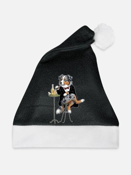 Sir Fussel "Australian Shepherd" - Weihnachtsmütze - Schwarz/Weiß - Vorne