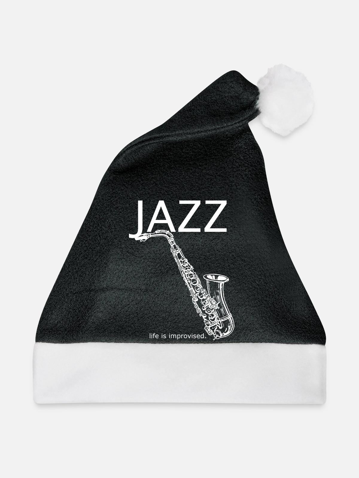 Jazz Style Saxophon - Weihnachtsmütze - Schwarz/Weiß - Vorne