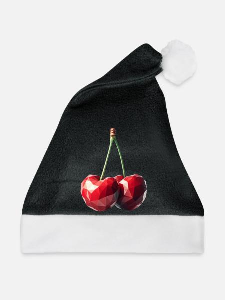 Kirschen im Polygon-Stil - Weihnachtsmütze - Schwarz/Weiß
