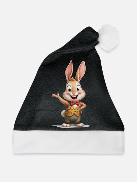 Glückliches Kaninchen - Weihnachtsmütze - Schwarz/Weiß