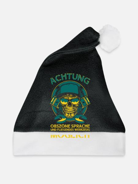Werkstatt Motiv obszöneSprache fliegendes Werkzeug - Weihnachtsmütze - Schwarz/Weiß - Vorne