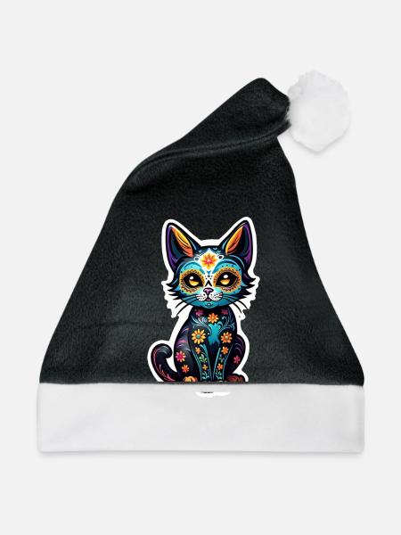 Katze Mexiko - Dia de los Muertos - Weihnachtsmütze - Schwarz/Weiß