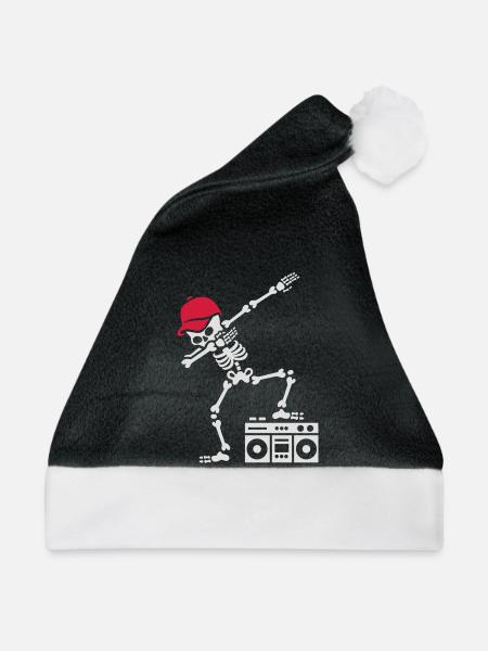 Dab dabbing skeleton boombox - Ghetto blaster - Weihnachtsmütze - Schwarz/Weiß - Vorne