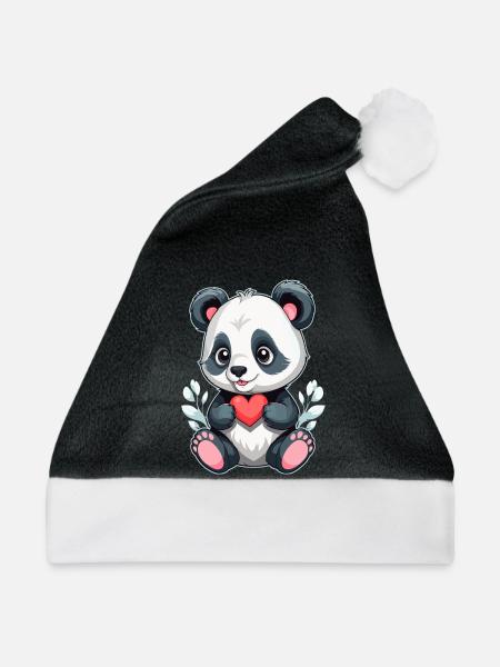 Panda mit Herz - Weihnachtsmütze - Schwarz/Weiß
