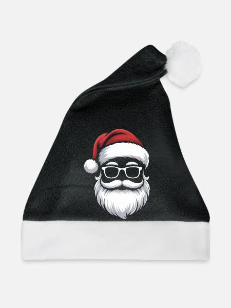 Weihnachtsmann mit Schnurrbart Brille - Weihnachtsmütze - Schwarz/Weiß