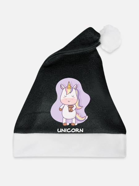 Kaffee trinkendes Einhorn - Weihnachtsmütze - Schwarz/Weiß