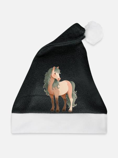 Niedliches Pony Pferd - Weihnachtsmütze - Schwarz/Weiß