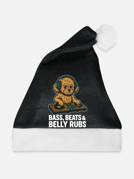 DJ Maltipoo: Bass, Beats & Belly Rubs Retro Design - Weihnachtsmütze - Schwarz/Weiß