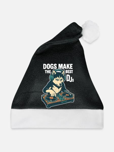 Husky DJ Retro Design: Dogs Make the Best DJs - Weihnachtsmütze - Schwarz/Weiß - Vorne