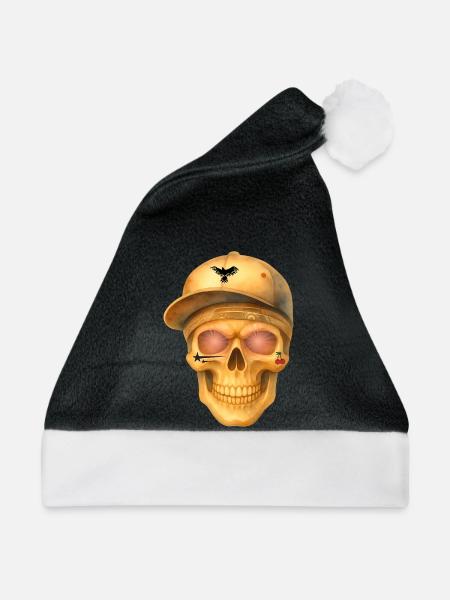 Bronzefarbenes Totenkopf-T-Shirt-Design. - Weihnachtsmütze - Schwarz/Weiß