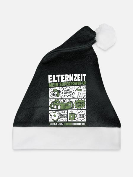 Elternzeit Mein Superpower-Up - Weihnachtsmütze - Schwarz/Weiß - Vorne