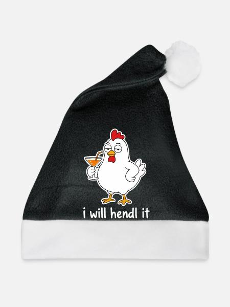 I Can Hendl It – Lustiges Hühner-Wortspiel - Weihnachtsmütze - Schwarz/Weiß - Vorne