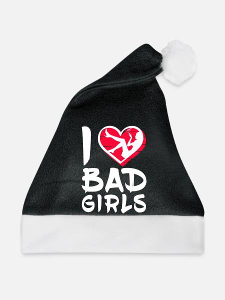 I love Bad Girls - Herz mit Tänzerin Silhouette - Weihnachtsmütze - Schwarz/Weiß - Vorne