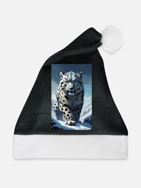 Schneeleopard | Leopard | Raubtier - Weihnachtsmütze - Schwarz/Weiß