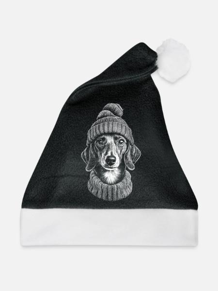 Dackel Pudelmütze Mütze Teckel Hunde Hund - Weihnachtsmütze - Schwarz/Weiß - Vorne
