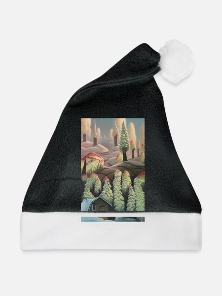 Fantasie-Winterlandschaft Schnee - Weihnachtsmütze - Schwarz/Weiß